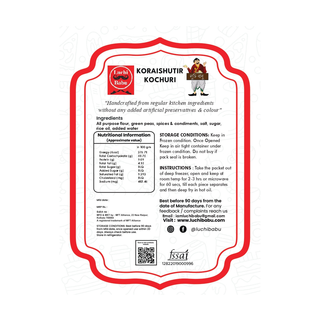 Ready to Fry Koraishutir Kochuri (10pcs) With Ready to Cook Niramish Masala (250 gms)