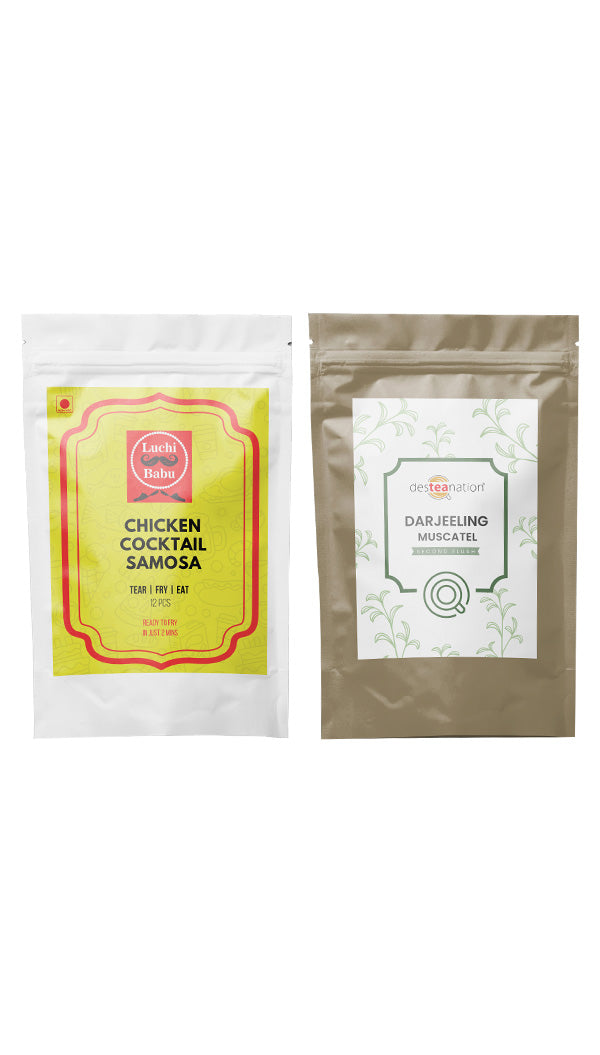 Ready to Fry Chicken Cocktail Samosa (15 pcs) With Darjeeling Muscatel Second Flush (Desteanation)