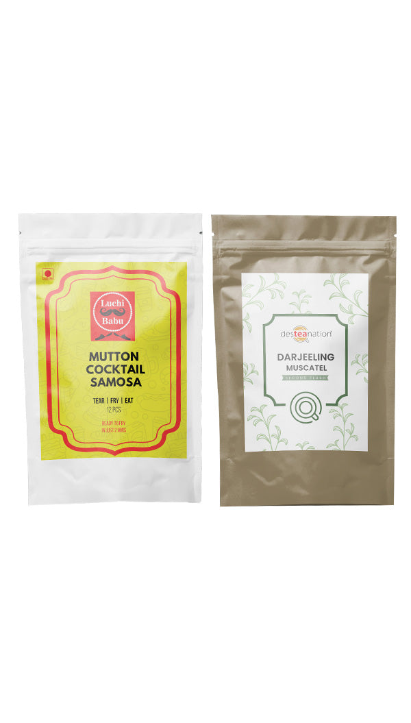 Ready to Fry Mutton Cocktail Samosa (15 pcs) With Darjeeling Muscatel Second Flush (Desteanation ) (100g)