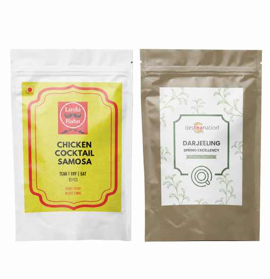 Ready to Fry Chicken Cocktail Samosa (10 pcs) With Darjeeling Spring Excellency (First Flush) (Desteanation)(100g)