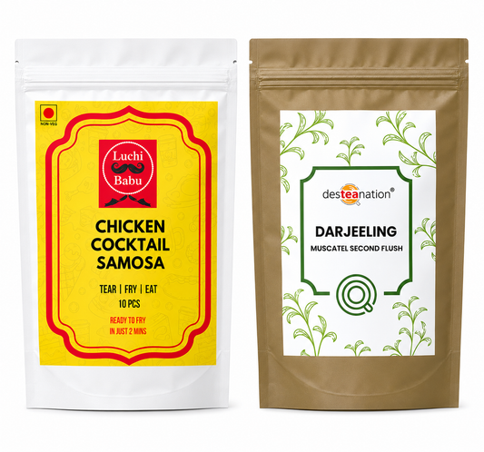 Ready to Fry Chicken Cocktail Samosa (10 pcs) With Darjeeling Muscatel Second Flush (Desteanation)