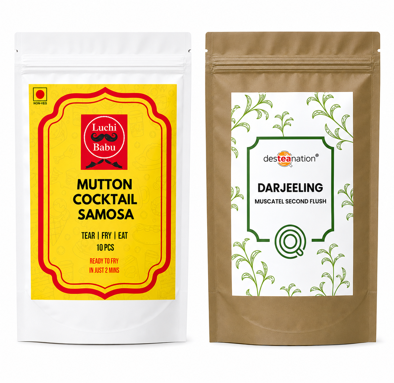 Ready to Fry Mutton Cocktail Samosa (10 pcs) With Darjeeling Muscatel Second Flush (Desteanation ) (100g)